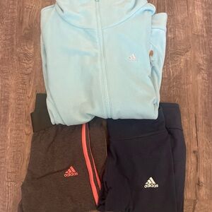 Set of 3 women’s Adidas leggings and fleece zip sweatshirt